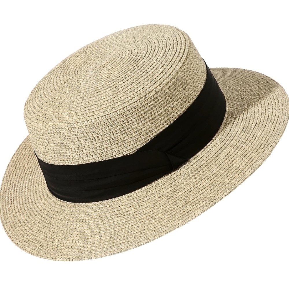 WOMEN's Tan Straw Hat with Black Band